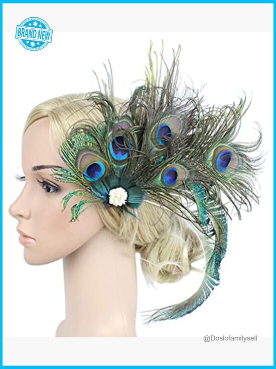 Peacock Feather Hair Clip Fascinator Hat 1920s Headpiece for Derby Wedding main image 4